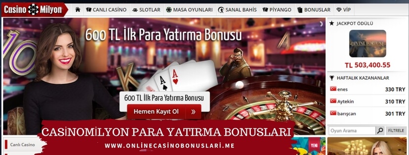 Casinomilyon Para Yatırma Bonusları